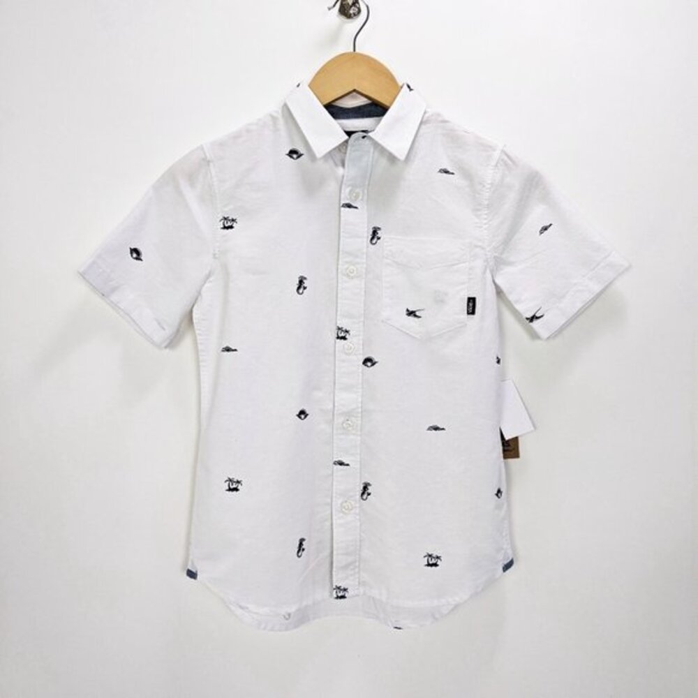 Vans Size S Boys 100% Cotton Palm Tree Beach Short Sleeve Button Shirt in White
